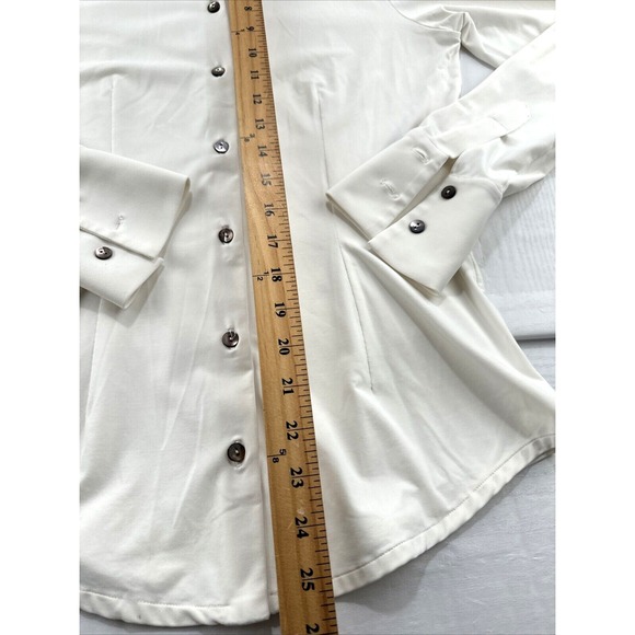 Fisico Christina‎ Ferrari Blouse Women's Small Cream Mother Pearl Buttons Preppy - Picture 9 of 13